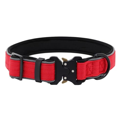 Personalisiertes Taktisches, Schweres Verstärktes Nylon Verstellbares Halsband Hund mit Weichem Innenfutter, Verstellbares für Mittelgroße Große Hunde(Red,S) von GDJGNUDK