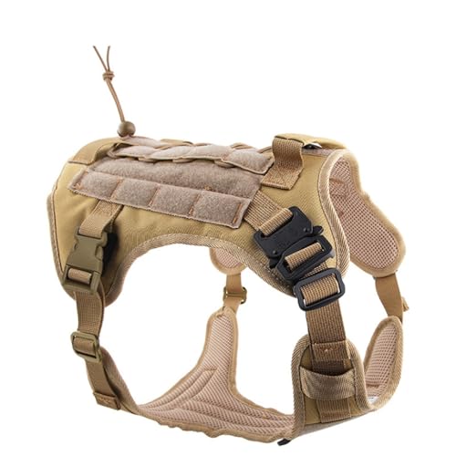 Pet Tactical Dog Harness Vest with Handle with All Metal Buckles, Adjustable No Pull Service Dog Vest with Molle-System for Medium Dog(Brown, M) von GDJGNUDK