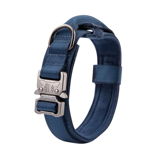 Taktisches Hundehalsband, Weich Gepolstertes Verstellbare, Kontrollgriff Metallschnalle, Nylon Hundehalsband für Mittlere Große Hunde Training Jagd(Blue,M:36-48cm) von GDJGNUDK