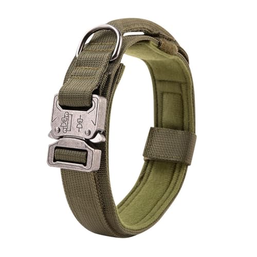 Taktisches Hundehalsband, Weich Gepolstertes Verstellbare, Kontrollgriff Metallschnalle, Nylon Hundehalsband für Mittlere Große Hunde Training Jagd(Green,XL:50-60cm) von GDJGNUDK