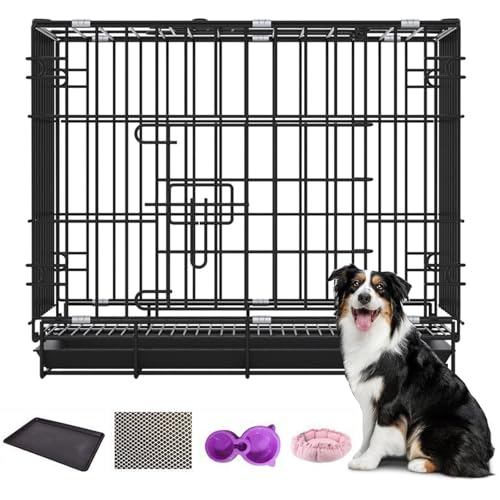 Hundekäfig Metall Klappbar für Zuhause Transportabler Haustierkäfig Hundebox mit Tablett Transportbox für Klein/Mittel Hunde(Schwarz,100 * 60 * 70) von GDSHGS