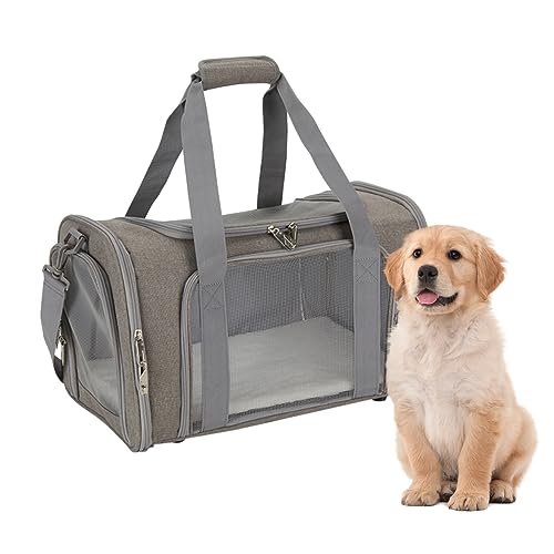 Transporttasche für Katze Hund, Hundetasche Transportbox, Kleine Hunde Katze Tragebox, Hundebox Katzenbox Hundetransportbox,Tragetasche Flugtasche für Haustiere im Auto Flugzeug Bahn (Grau) von GDWD