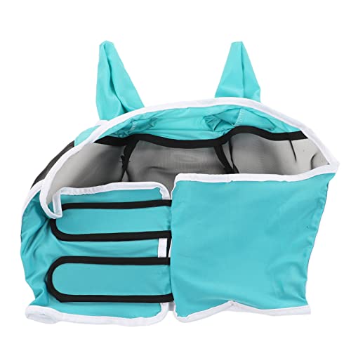 GDZTBS Mesh-Pferde-Fliegenmaske, Elastischer UV-Schutz, Abnehmbare, Atmungsaktive Pferde-Fliegenmaske mit Ohren für Pferde (Blau Grün) von GDZTBS