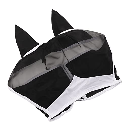 GDZTBS Mesh-Pferde-Fliegenmaske, Elastischer UV-Schutz, Abnehmbare, Atmungsaktive Pferde-Fliegenmaske mit Ohren für Pferde (Schwarz) von GDZTBS