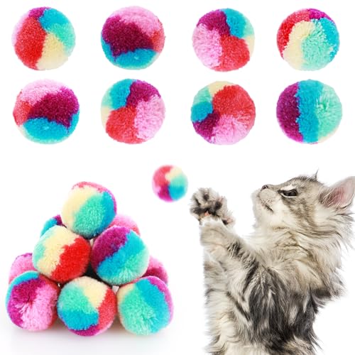 GEEHUA 20 Stück Bunte Katzenspielzeug Bällen, 3.0 cm Regenbogen Katzenball, Katzenspielzeug Zubehör, Weicher Plüsch Katzenball, Interaktives Spielzeug, Trainingsball, Spielzeug für Hauskatzen von GEEHUA