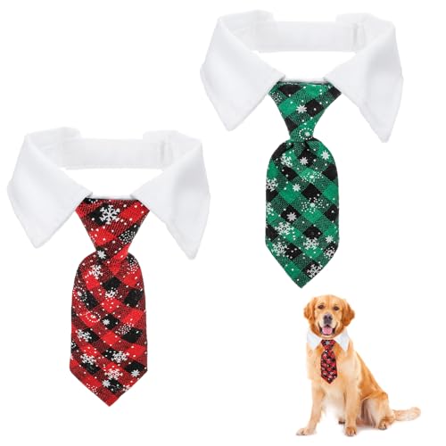 GEEHUA 2 Stück Weihnachten Hund Krawatte, Verstellbare Winter Schneeflocke Muster Haustier Krawatte Halsband mit Rotem Plaid für Kleine Mittlere Katze Hund Hochzeiten Haustier Smoking Outfit von GEEHUA