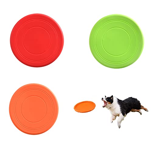 GEFAEJIFO 3 Stück Hundefrisbees 17 cm Hundeflugscheibe, Langlebiges Hundespielzeug, schwimmende Untertasse aus Naturgummi für Wasserpool Strand Wiese von GEFAEJIFO