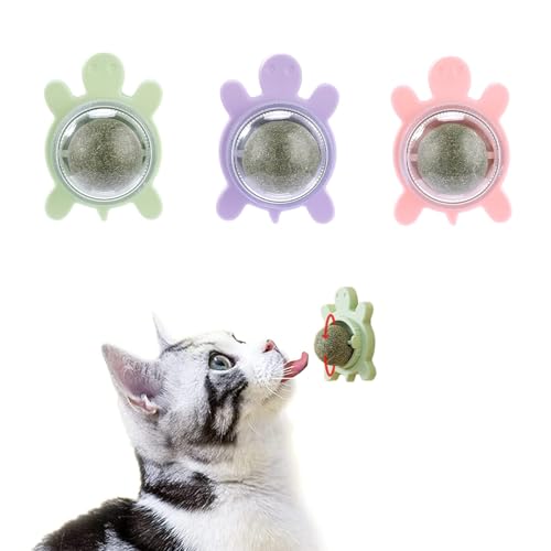 GEFIRE Katzenminze Ball 3 Stücke Katzenspielzeug Katzengras Catnip Ball Pflanze Cat Crack 360° Pfefferminzkugeln, Geeignet für die Reinigung von Katzenzähnen Lindern Katzenangst (Schildkröte) von GEFIRE