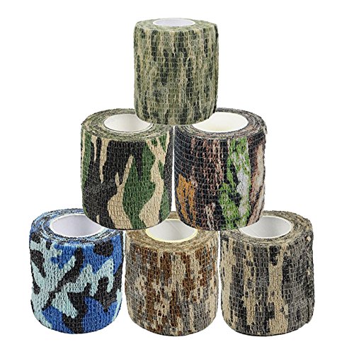 GEMSeven 6 Rollen Selbstklebende 5 cm * 4,5 Mt vlies Latex Camo Stretch Outdoor Camping Military Verband Wasserdichte Camouflage Wrap Tape von GEMSeven