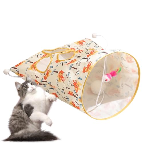 Tunnel für Katzen,Katzentunnel für Wohnungskatzen - Wasserdichter Cat Crinkle Bag Tunnel - Katzenversteck, Faltbare Katzenhöhle, inklusive 1 kleinen Maus und 3 Spielzeugbällen für kleine von GENERIC