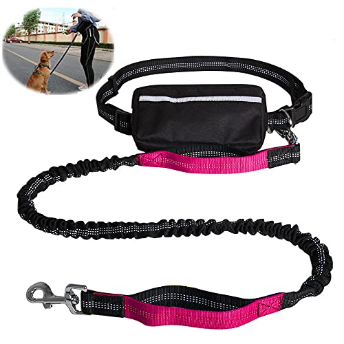 VariousHK Hunde Joggingleine Hundeleine Elastische Bungee Reflektierende Laufleine,Doppelgriff Joggingleine mit Bauchgurt für mittelgroße und große Hunde für Rennen,Laufen und Wandern (Rose-red) von GENERY