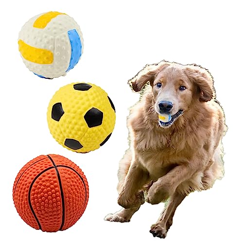 Drei Sätze von Haustier Latex Kugeln, gefüllt mit Baumwoll Latex Kugeln, Hundebiss resistent Spielzeug, Kugel Sound Spielzeug, Geeignet für mittlere bis große Hunde (Volleyball, Fußball, Basketball) von GERUI