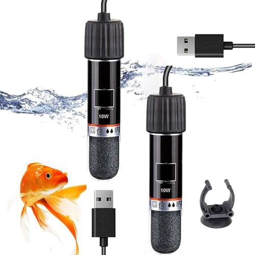 GERUI 2 stück USB Aquarium Heizung 10W Mini-Aquarium Heizstab Mit Thermostat,Thermostat Aquarium Schildkrötenheizung für kleine Aquarien Für Salzwasser Und Süßwasser von GERUI