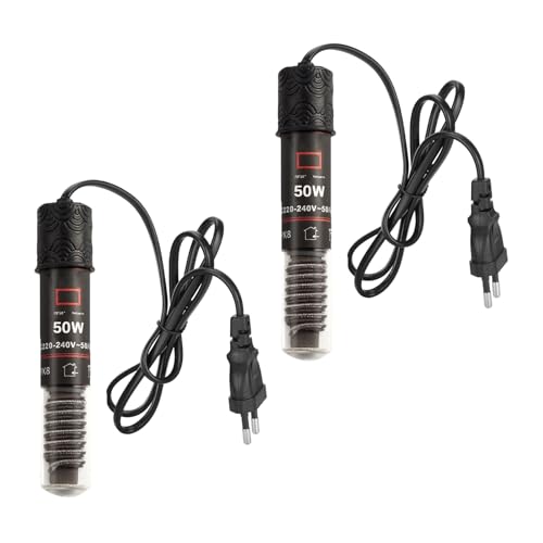 GERUI 2Pcs 50W Mini Aquarium Heizstab,Thermostat Aquarium Schildkrötenheizung für kleine Aquarien Für Salzwasser Und Süßwasser mit 99cm Netzkabel (2) von GERUI