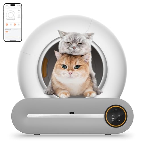 Automatische Katzentoilette 65L+9L Katzenklo Elektrisch Selbstreinigend Smart Cat Litter Box mit APP Selbstreinigendes Katzenklo Geschlossen für Große Katzen (Type A) von GESEILAY