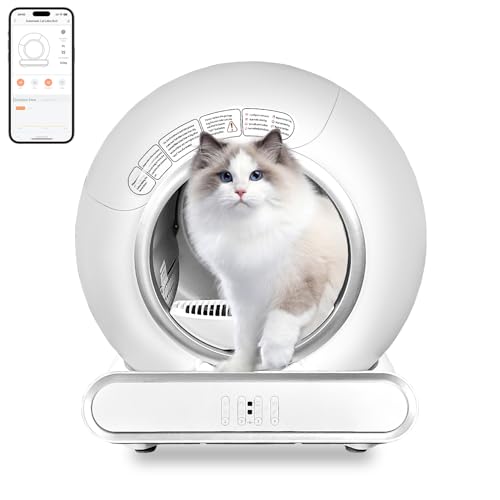 Automatische Katzentoilette 65L+9L Katzenklo Elektrisch Selbstreinigend Smart Cat Litter Box mit APP Selbstreinigendes Katzenklo Geschlossen für Große Katzen (Type C) von GESEILAY