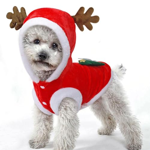 GET Snoop Hunde-Weihnachtsoutfits, Katzen-Weihnachtskostüm, roter Weihnachtspullover for Hunde, Kapuzenpullover, Mantel, Mütze, Haustierkleidung, Rentier-Kostüm, lustige Weihnachtsmann-Cospl von GETBSTOOP