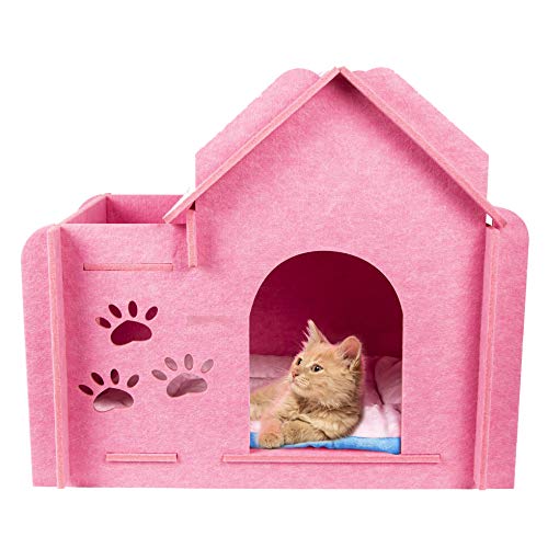 SEGMINISMART GEX Katzenhaus Indoor Condos Filzm鯾el Gro遝 Box 23,6 x 15,6 x 20,5 Zoll mit Fenster f黵 Haustiere/Katzen mit weicher Katzenbettmatte (Pink) von GEX