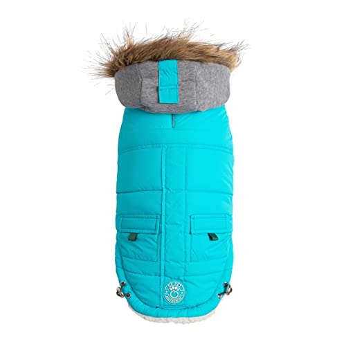 GF Pet Hundeparka, Winterjacke, Matrosen, Warmer Mantel für Hunde, mit Fleece gefüttert, veganes Fell, mit Kapuze, Aqua, Größe M von GF Pet