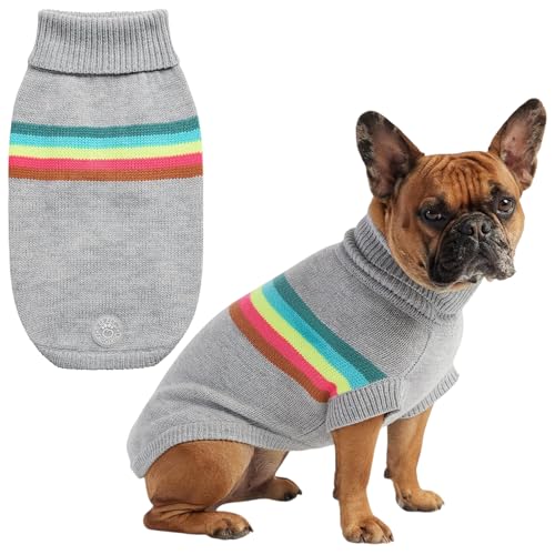 GF Pet Hundepullover Retro Sweater Strickpullover Winterpullover für Hunde Häkeln Rollkragen Hundemantel - Grau Mix - XS von GF Pet