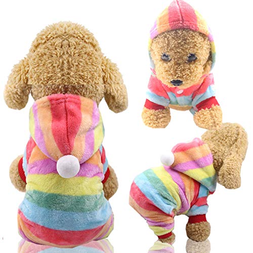 GFFGA Flanell Hundekleidung Haustier Kleidung für Hunde Overall Weiche Katze Mantel Jacke Haustier Outfit für Hunde Chihuahua Haustier Kleidung Fleece Mantel-Regenbogen, XXL von GFFGA