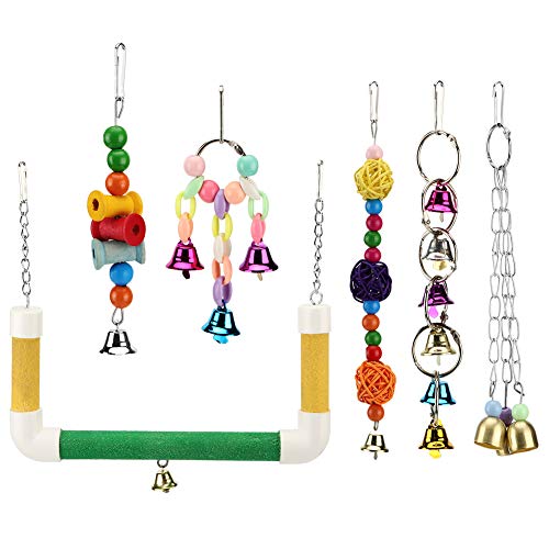 6 Teile/Satz Vogel Papagei Bunte Spielzeug Hängeglocke Kauen Rattan Bälle Pet Swing Supplies Einfach zu bedienen von GFRGFH