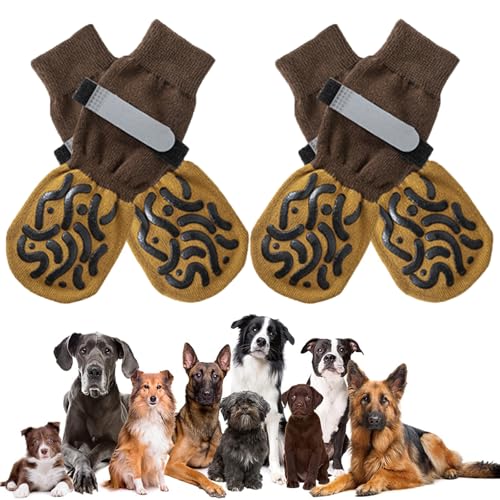 Hundesocken Pfotenschutz Anti Rutsch Outdoor Indoor 2 Paar, Hundeschuhe für kleine, mittlere Hunde, Sommer Hitzeschutz Pfoten Schutz Pads mit Griffen für ältere Hunde Hartholzböden (Dunkelbraun) von GFTCGK