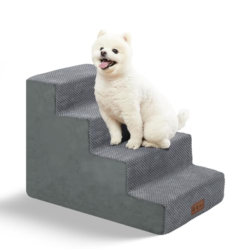 GGIB Hundetreppenrampe für Betten, Haustiertreppe für Sofas, Hochbetten, rutschfeste Haustiertreppe mit abnehmbarem, waschbarem Bezug, Haustierrampe für kleine Hunde und Katzen, Grau, 45,7 cm hoch, 4 von GGIB