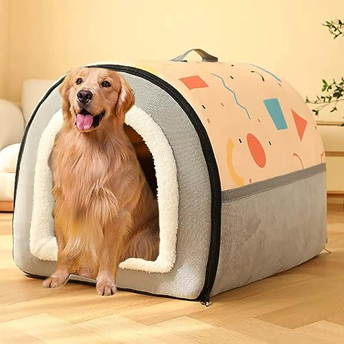 GGoty 2-in-1 Hundehütte, weich, faltbar, Hundekörbchen, Hundesofa, Bett, großes Hundekissen, tragbares Hundehaus, beruhigendes Haustierheim (50 x 40 x 36 cm, Beige) von GGoty