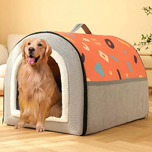 GGoty 2-in-1 Hundehütte, weich, faltbar, Hundekorb, Hundesofa, Bett, großes Hundekissen, tragbares Hundehaus, beruhigendes Haustierheim (40 x 35 x 33 cm, orange) von GGoty