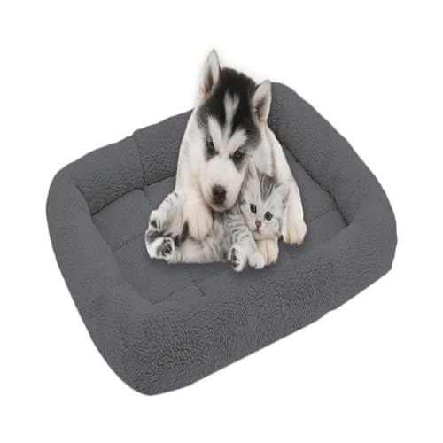 GGoty Haustier-Hundebett, mittelgroß, weiches Fleece-Haustierkissen, Lammwolle, Hundekissen, beruhigender Katzen-Schlafkorb, rutschfestes Bett für Katzen, Welpen (M (47 x 36 cm), Grau) von GGoty