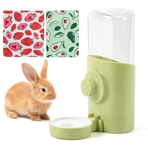 HIAKQYT Automatischer Wasserspender Kaninchen 600ml Trinkflasch und 2X Kaninchen Heufutter, Hängende Heufutterbeutel Heufutter Heusäcke Futtertaschen für Kaninchen Chinchilla Hamster Frettchen von GHIAKQYT