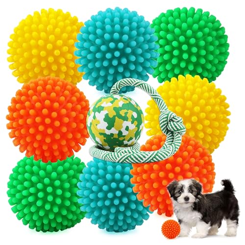 GHOBROFY Hundespielzeug mit Quietschball für kleine Hunde, interaktives Kauspielzeug mit Seil, für Zahnen und Training, 9 Stück von GHOBROFY