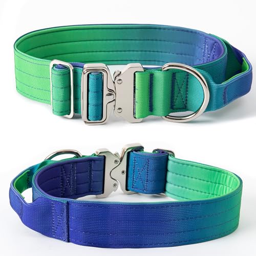 GHOBROFY Taktisches Hundehalsband mit Farbverlauf, verstellbares Nylon-Halsband mit robuster Metallschnalle und weichem Griff für große Hunde (Blau, M) von GHOBROFY