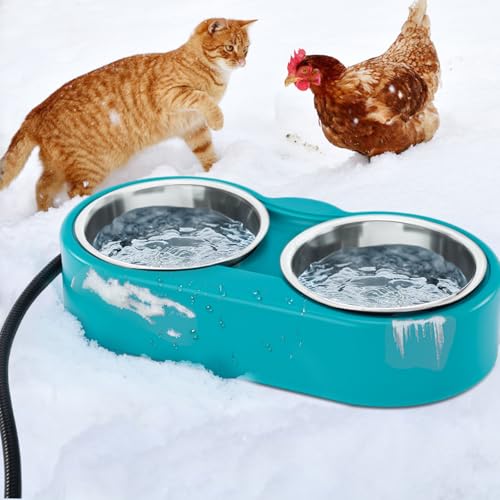 GHWMYD Beheizter Wassernapf für Katze, Thermostatisch Beheizter Katzennapf, 200cm Anti-Bite Kabel, 48oz Thermostatisch Beheizter Haustiernapf für Hunde/Katzen/Hühner/Hasen im Winter von GHWMYD