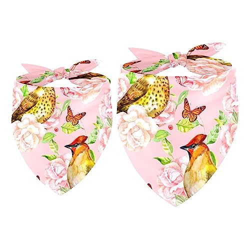 2Pcs Hundehalstücher Taschentücher Schals Lätzchen Kopftücher Schals Zubehör für Hunde Katzen Haustierliebhaber,Vogel Rosen Rosa Hintergrund von GIAPB