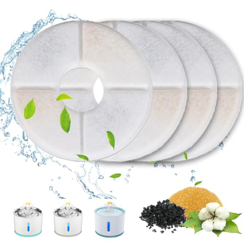 GIAPINST 4 Stück Katzenbrunnen Filter, Trinkbrunnen filter für 2.4L/81oz Wasserspender Katzen, Ersatzfilter Wasserbrunnen für Katzen, Harz aktivierte Kohlenstoff Dreifacher Filtration von GIAPINST