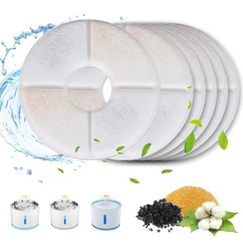 GIAPINST 6 Stück Katzenbrunnen Filter, Trinkbrunnen filter für 2.4L/81oz Wasserspender Katzen, Ersatzfilter Wasserbrunnen für Katzen, Harz aktivierte Kohlenstoff Dreifacher Filtration von GIAPINST