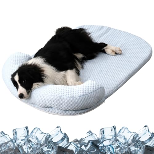 GIBZ Abziehbarer Hundebett mit Reißverschluss, Waschbare Katzenbett mit U Förmigem Nackenkissen, Schlafmatte für Haustiere, Blau, 150x100cm von GIBZ