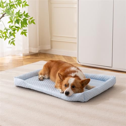 GIBZ Abziehbarer Hundebett mit Reißverschluss, Waschbare Katzenmatte mit Rand, Atmungsaktive Haustier Schlafmatte für Sommer, Blau, 40x50x5cm von GIBZ