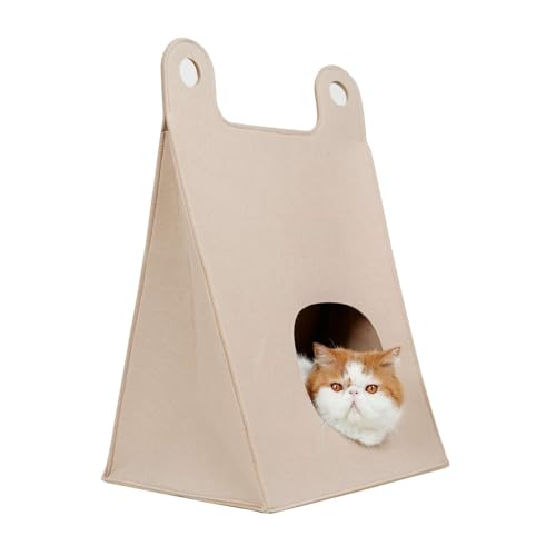 GIBZ Filz Katzenbett für Indoor Versteck Tragbares Katzennest Waschbar Einzigartiges Design Süß Haustierhaus, Beige von GIBZ