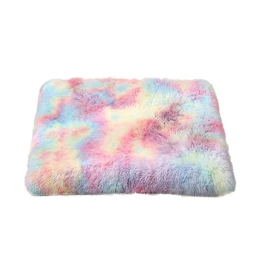 GIBZ Flauschig Hundematte, Warme Haustier Nest, Hundebett mit Wasserfest Memory Foam, Waschbares Kunstfell Plüsch Katzennest, Regenbogen, 100x75x10cm von GIBZ