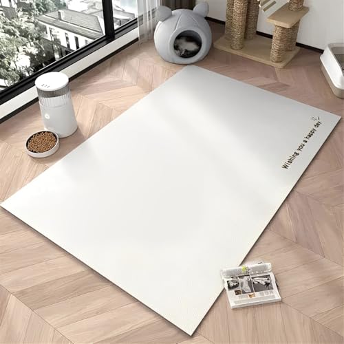 GIBZ Futtermatte Großes für Katzen Hunde Fütterung Matte Dicke 4 mm Kunstleder Napfunterlage Wasserdichtes Futternapf Unterlage Weiß 100x140cm von GIBZ