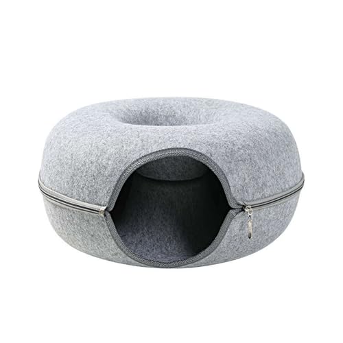 GIBZ Große Katzenhöhle Katzenbett aus Filz in Donut-Form mit Reißverschluss Kuschelhöhle Abnehmbar Bis Zu 30 Pfund für Kätzchen Kleintiere Grau 50x50x20cm von GIBZ