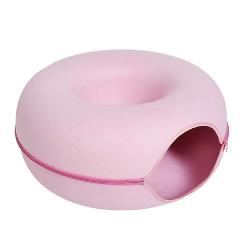 GIBZ Große Katzenhöhle Katzenbett aus Filz in Donut-Form mit Reißverschluss Kuschelhöhle Abnehmbar Bis Zu 30 Pfund für Kätzchen Kleintiere Rosa 50x50x20cm von GIBZ