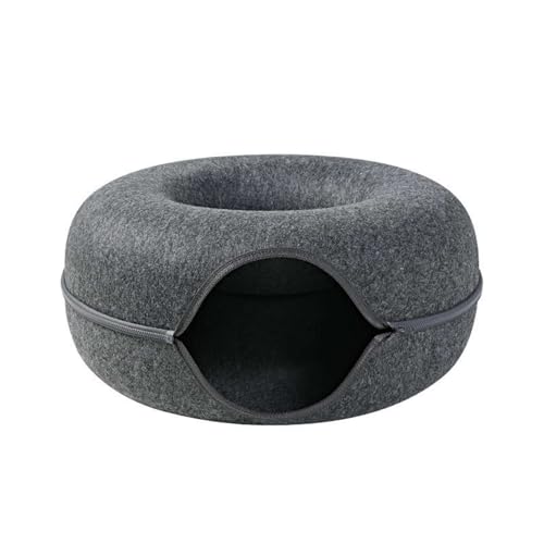 GIBZ Große Katzenhöhle Katzenbett aus Filz in Donut-Form mit Reißverschluss Kuschelhöhle Abnehmbar Bis Zu 30 Pfund für Kätzchen Kleintiere Schwarz 50x50x20cm von GIBZ