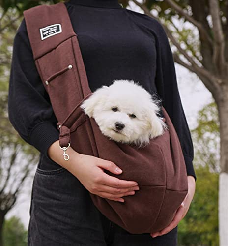 GIBZ Hunde Tragetuch Tragetasche Katze Bequem Tragbar Verbreiterte Schulter Crossbody Tasche Outdoor Reisen Atmungsaktiv Für Haustiere Hundetragetuch Braun von GIBZ