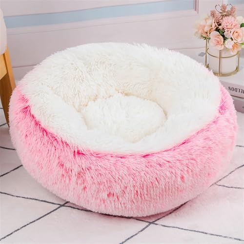 GIBZ Hundebett Kleine Hunde Rund Winter Warm Flauschig Katzenbett Waschbar rutschfest Haustierbett für Mittelgroß und Groß Rosa 40cm von GIBZ