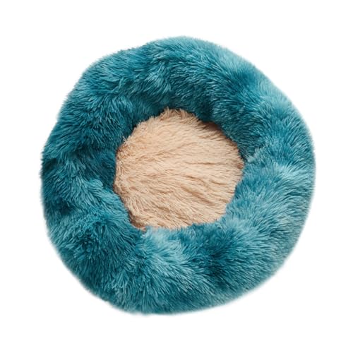 GIBZ Hundebett Mittelgroße Hunde Rund Winter Warm Kontrastfarben Flauschig Katzenbett rutschfest Haustierbett für Groß Klein Blau 80cm von GIBZ