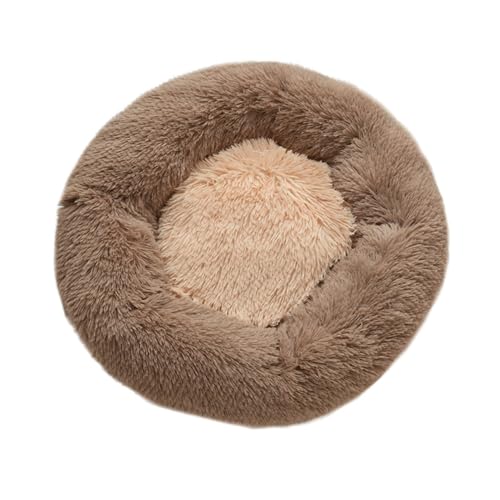 GIBZ Hundebett Mittelgroße Hunde Rund Winter Warm Kontrastfarben Flauschig Katzenbett rutschfest Haustierbett für Groß Klein Braun 50cm von GIBZ